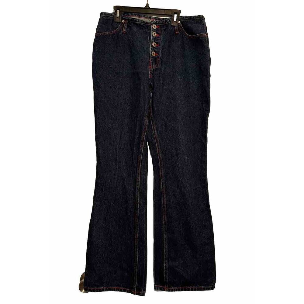 Y2K 90s No Excuses Flare Jeans wear tough Blue‎ Pockets 11 12 Red Stitching